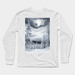 Snowy Pine Trees in the Eye of a Winter Storm Long Sleeve T-Shirt